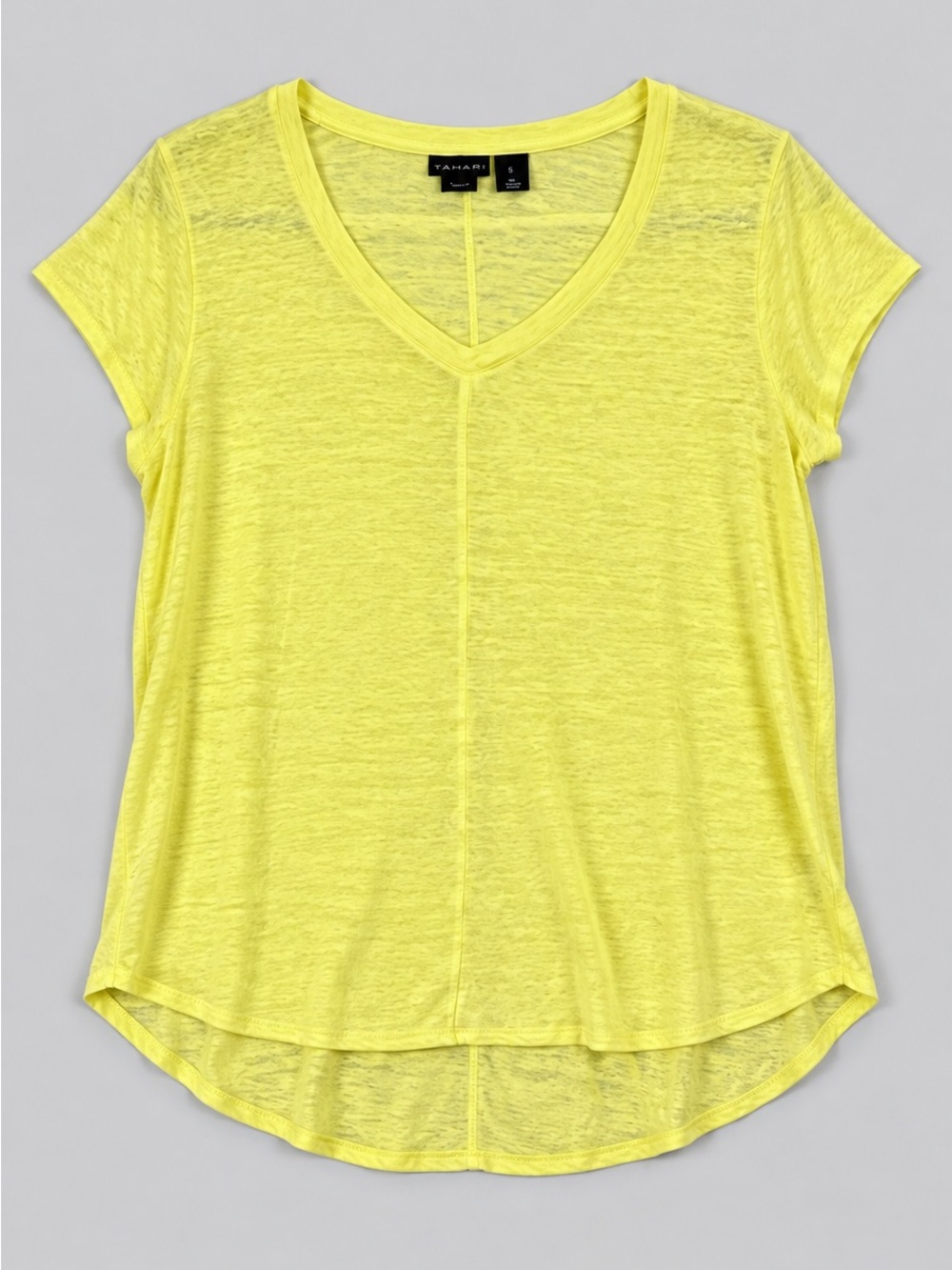 Tahari 100% Linen Blouse Top Large Beachy Coastal Euro Summer Bohemian Yellow